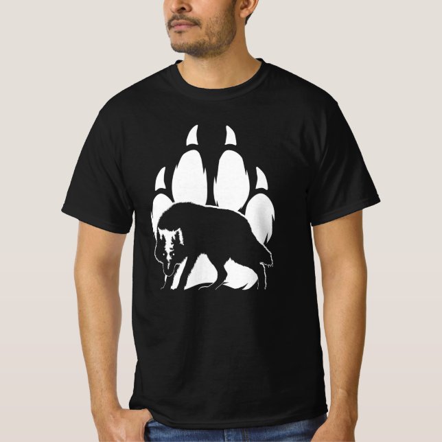 Wolf-Silhouette und Footprint T-Shirt (Vorderseite)