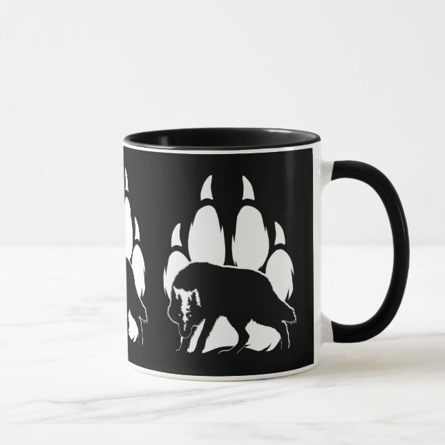 Wolf-Silhouette und Footprint Tasse (Rechts)