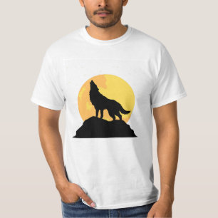 Wolf-Silhouette unter Vollmond T-Shirt