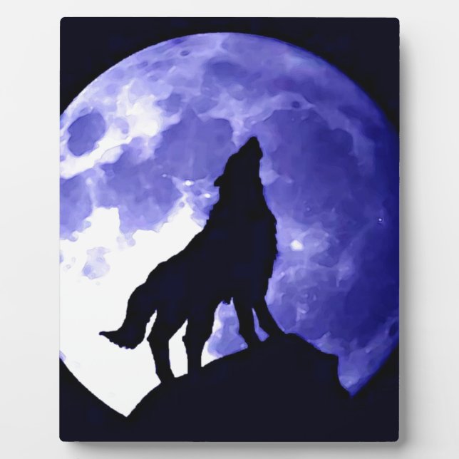 Wolf Silhouette & Vollmond Fotoplatte (Vorderseite)