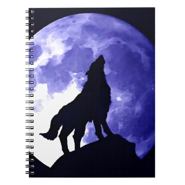 Wolf Silhouette & Vollmond Notizblock (Vorderseite)