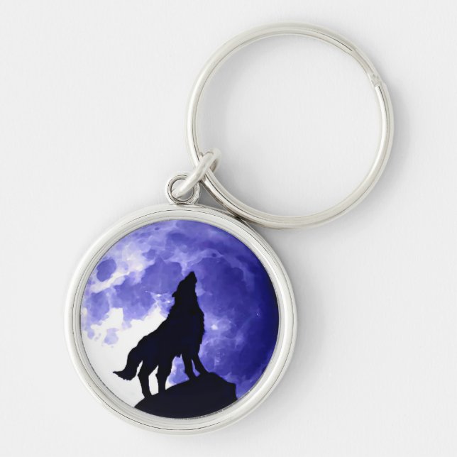 Wolf Silhouette & Vollmond Schlüsselanhänger (Vorne)