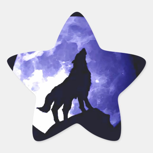 Wolf Silhouette & Vollmond Stern-Aufkleber (Vorderseite)