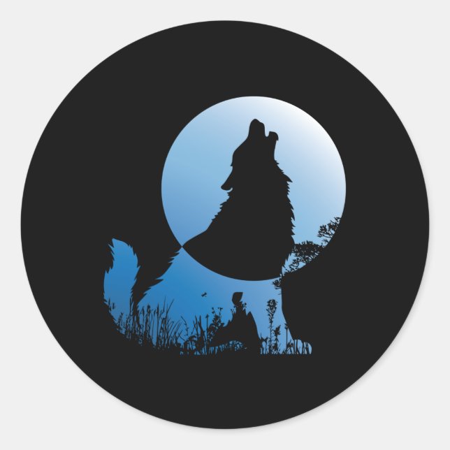 Wolf Silhouette Wolf Nature Lover Runder Aufkleber (Vorderseite)