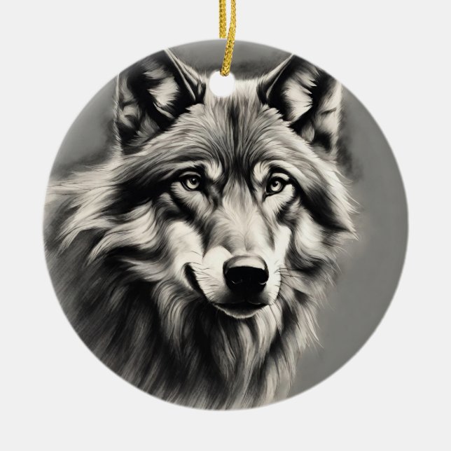 Wolf Sketch Keramik Ornament (Vorne)