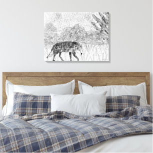 Wolf Sketch Wild Animal Monochrome Art Leinwanddruck