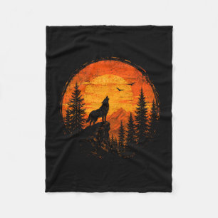 Wolf Sonnenuntergang Berg Wald Wildnis Natur Fleecedecke