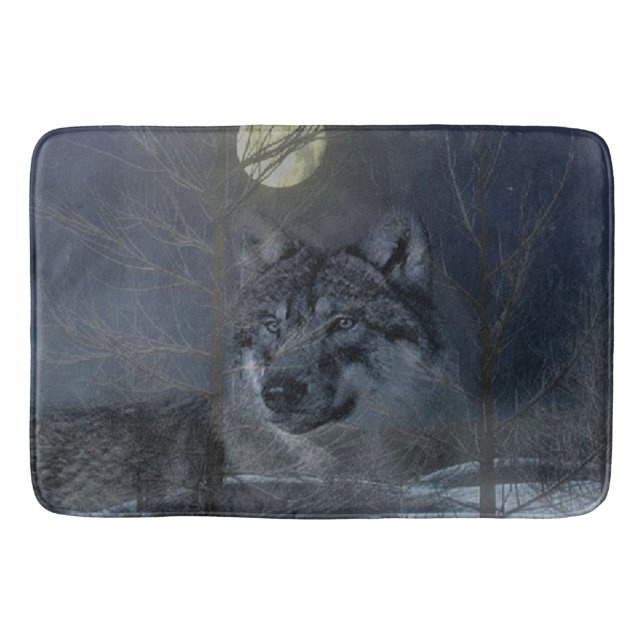 Wolf Spirit Moon Night Badematte (Vorderseite)