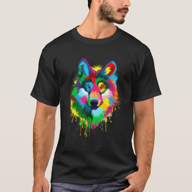 Wolf Splash Artwork Hunter Wildlife Animal Lover T-Shirt (Vorderseite)