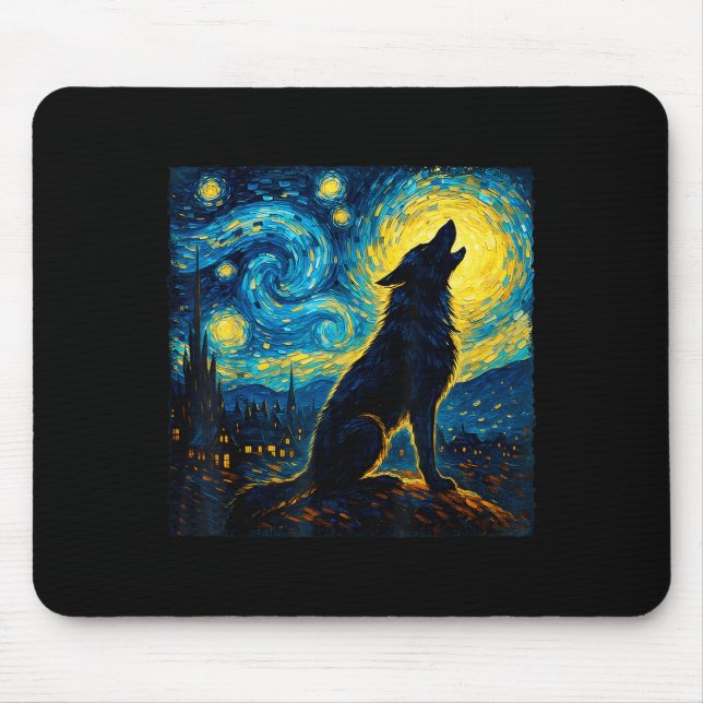 Wolf Starry Night Howling Moon Funny für Männer Fr Mousepad (Vorne)