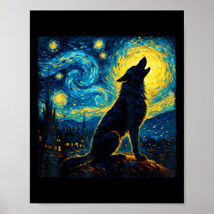 Wolf Starry Night Howling Moon Funny für Männer Fr Poster