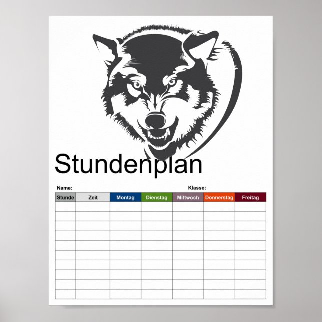 Wolf Stundenplan Poster (Vorne)