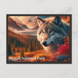 Wolf Sunset Denali Staat Park Postcard Postkarte