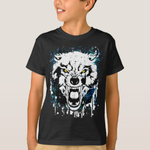 Wolf T - Shirt Farbiger Wolf Zeichnend Dunkelb