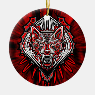 Wolf-Tätowierstil Haida-Kunst Kreis-Ornament Keramik Ornament