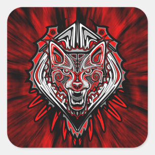 Wolf-Tätowierungs-Arthaida-Kunst-Quadrat-Aufklebe Quadratischer Aufkleber
