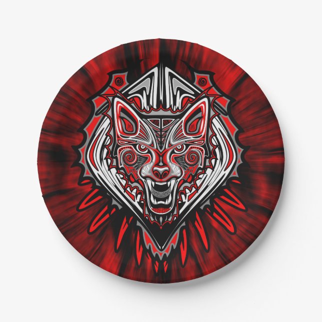 Wolf Tattoo Style Haida Art Paper Tellers 7" Pappteller (Vorderseite)