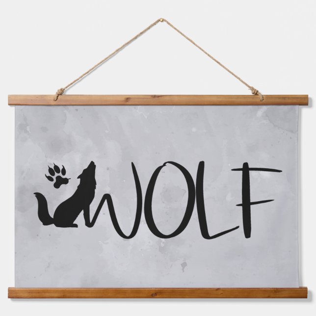 Wolf Text Grafik Art Art Wandteppich Mit Holzrahmen (Vorne)