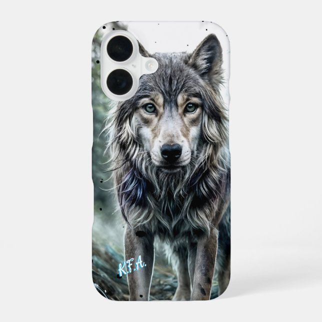 Wolf - Tier mit Initialen iPhone 16 Hülle (Rückseite)