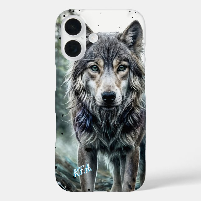 Wolf - Tier mit Initialen iPhone 16 Hülle (Rückseite)