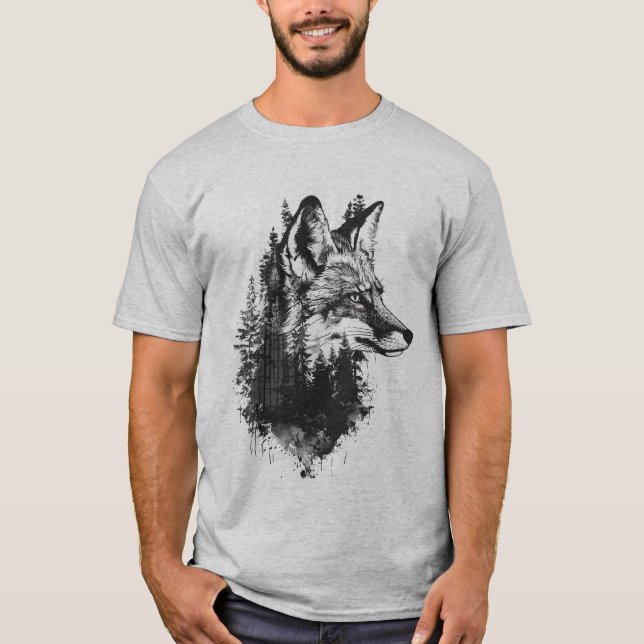 Wolf Tierwelt mit doppelter Exposition T-Shirt (Vorderseite)
