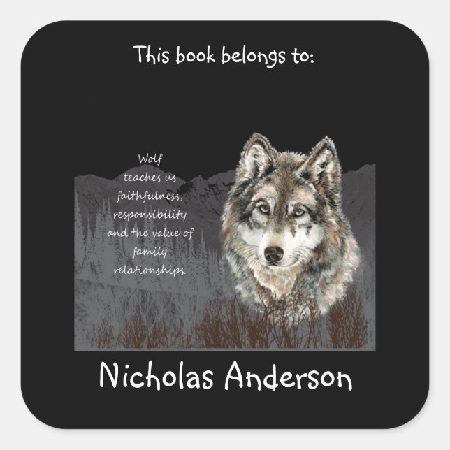 Wolf Totem Animal Spirit Guide Buchzeichen Quadratischer Aufkleber (Vorderseite)
