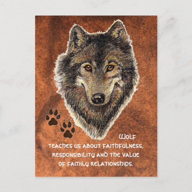 Wolf, Totem der Wölfe, Naturführer Postkarte (Vorderseite)