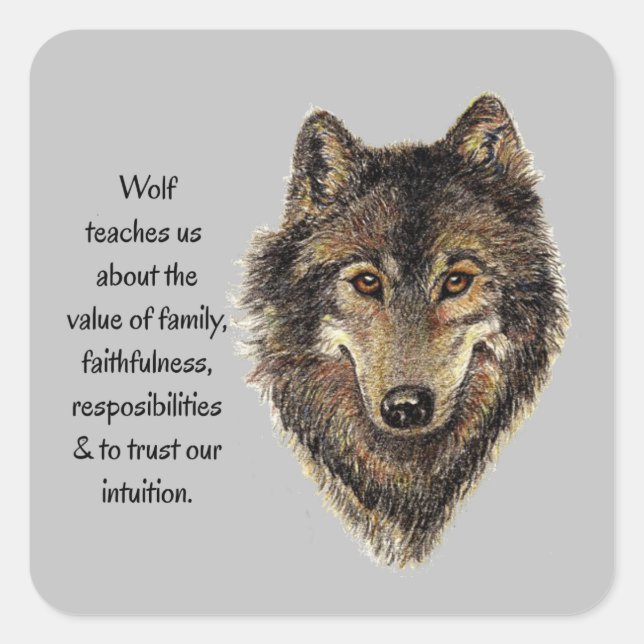 Wolf totem Inspiration Spirit Guide Animal Quadratischer Aufkleber (Vorderseite)