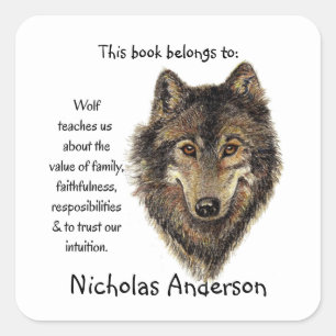 Wolf Totem Tierführer Wasserfarbe Art Quadratischer Aufkleber