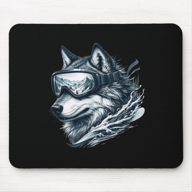 Wolf trägt Skischneebrille Wolf Skifahren  Mousepad (Vorne)