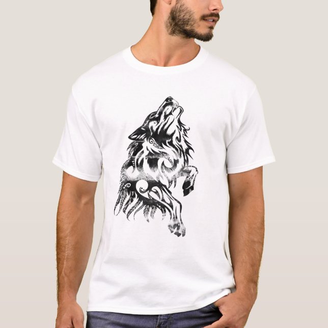 Wolf Tribal Tattoo Wolf Head Animal Design Wild Na T-Shirt (Vorderseite)