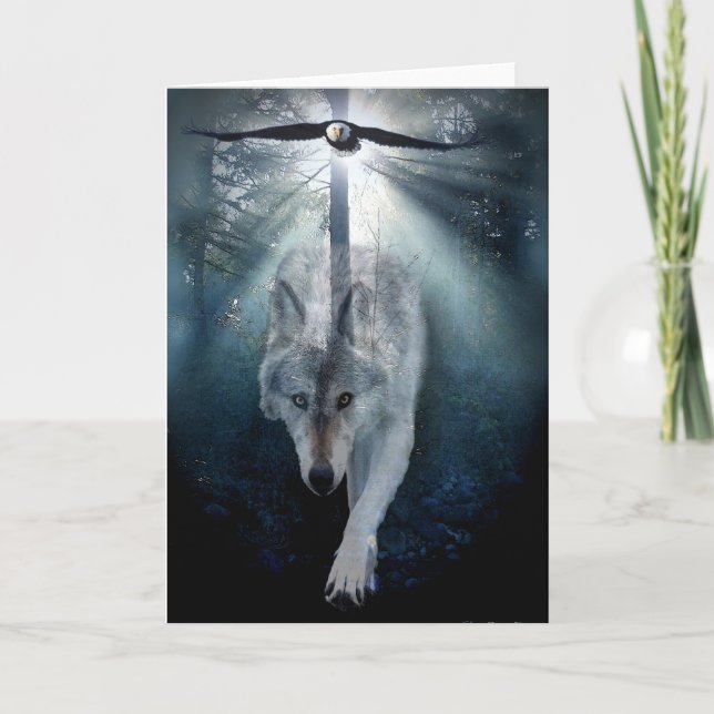 Wolf-u. Eagle-Tier-Stützfreier raum Gruß-Karte Karte (Vorderseite)
