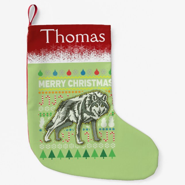 Wolf Ugly Christmas Sweater Wildlife Series Kleiner Weihnachtsstrumpf (Vorderseite)