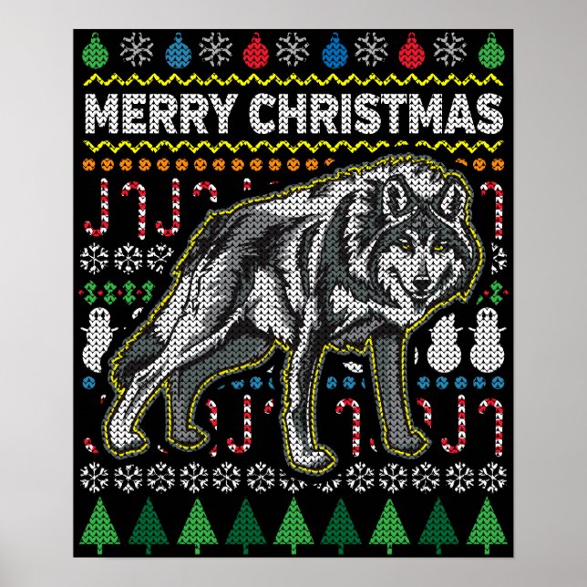 Wolf Ugly Christmas Sweater Wildlife Series Poster (Vorne)