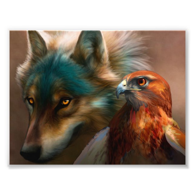 Wolf- und Adlermalerei Fotodruck (Vorne)