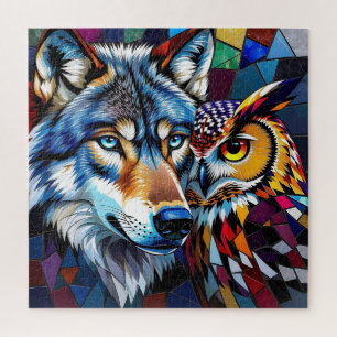 Wolf und Eule Lebendig und Bunt