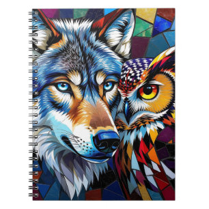 Wolf und Eule Lebendig und Bunt Notizblock