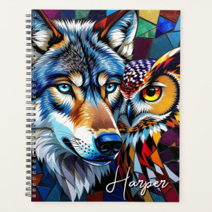 Wolf und Eule Lebendige und Bunte Personalisierte  Planer
