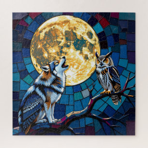 Wolf- und Eulen-Mosaik-Kunst