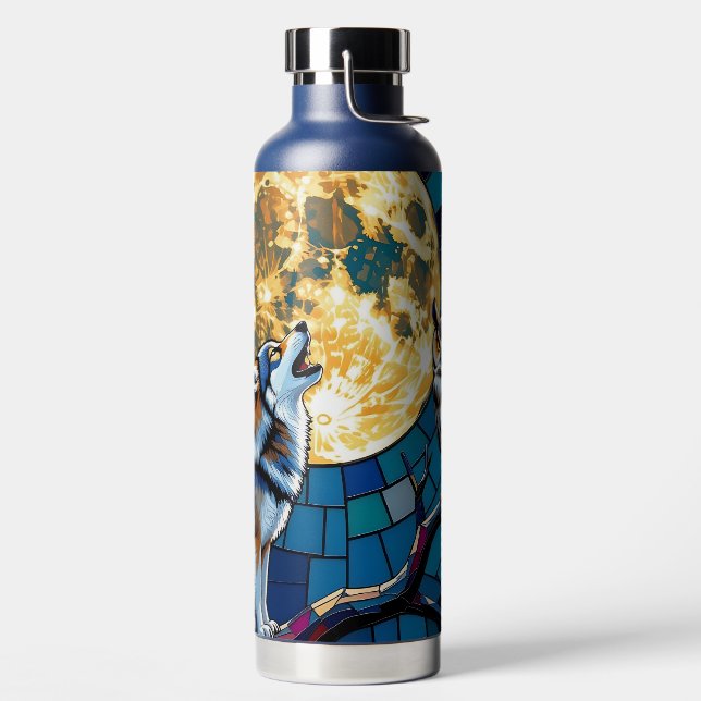 Wolf- und Eulen-Mosaik-Kunst Trinkflasche (links)