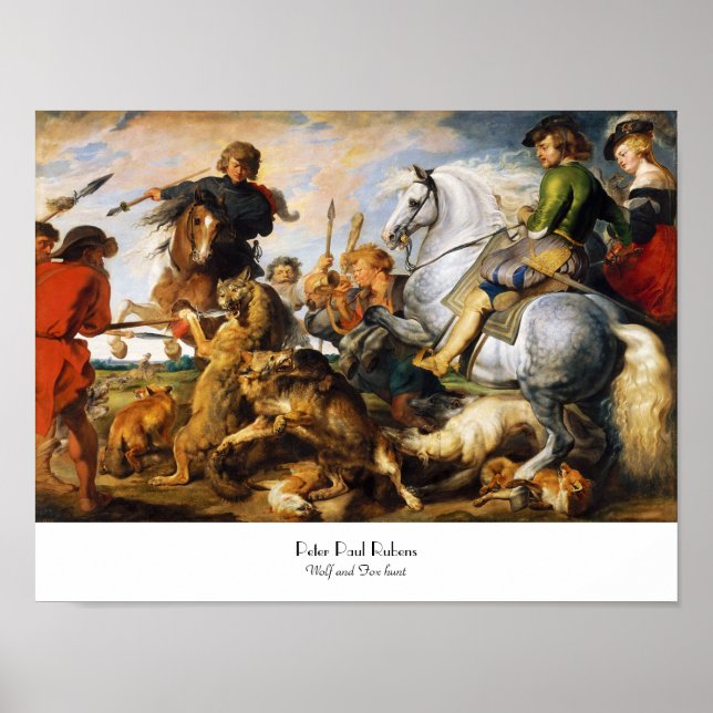 Wolf und Fox jagen Peter Paul Rubens Meisterwerk Poster (Vorne)