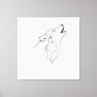 Wolf und Frau Minimalistische Line Art Tapete | Sc Leinwanddruck