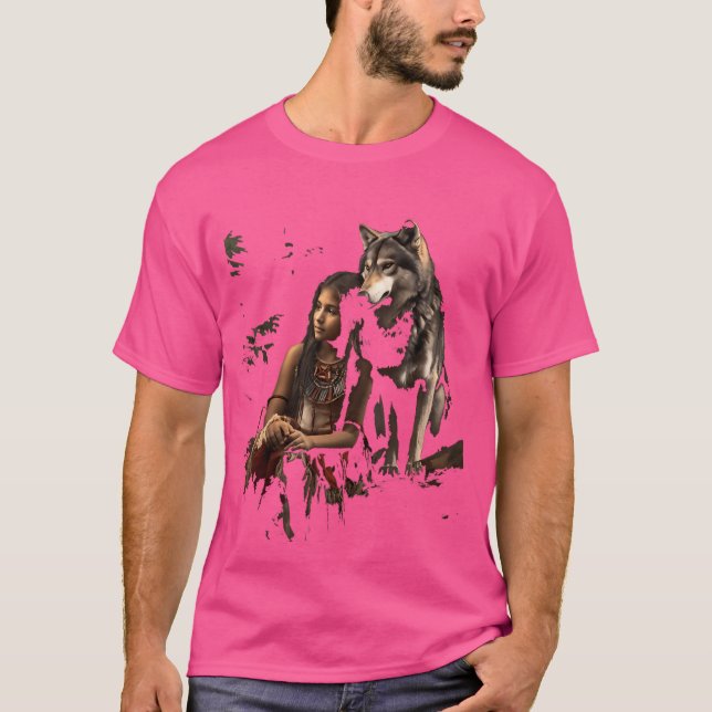 Wolf und indigene Mädchen indigener Herkunft Indie T-Shirt (Vorderseite)
