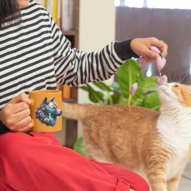 Wolf und Landschaft der Natur mit doppelter Exposi Kaffeetasse (Von Creator hochgeladen)