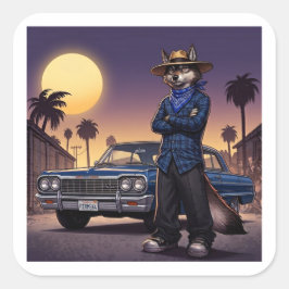 Wolf und Lowrider Quadratischer Aufkleber