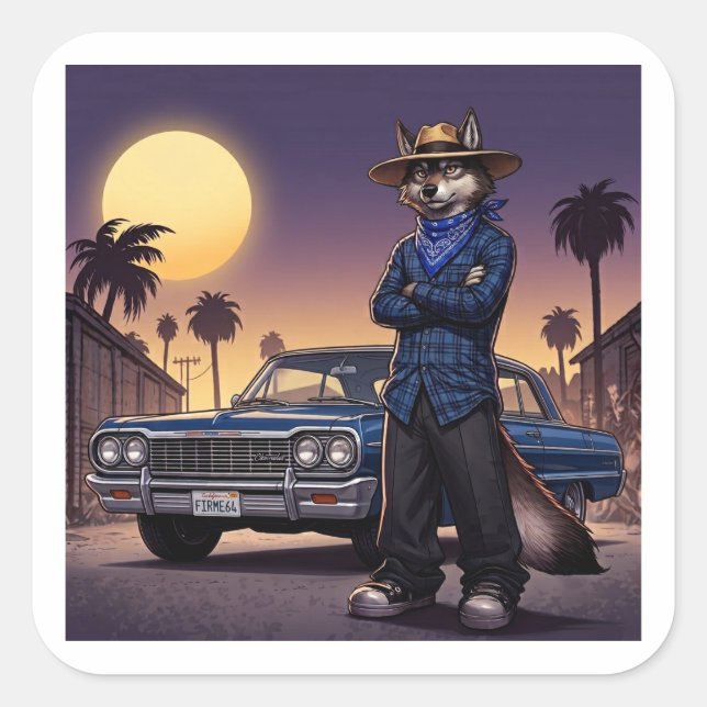 Wolf und Lowrider Quadratischer Aufkleber (Vorderseite)