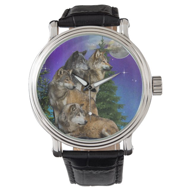 Wolf und Mond Armbanduhr (Vorderseite)