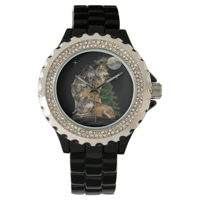 Wolf und Mond Armbanduhr (Vorderseite)