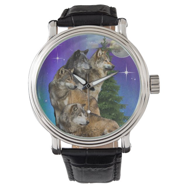 Wolf und Mond Armbanduhr (Vorderseite)
