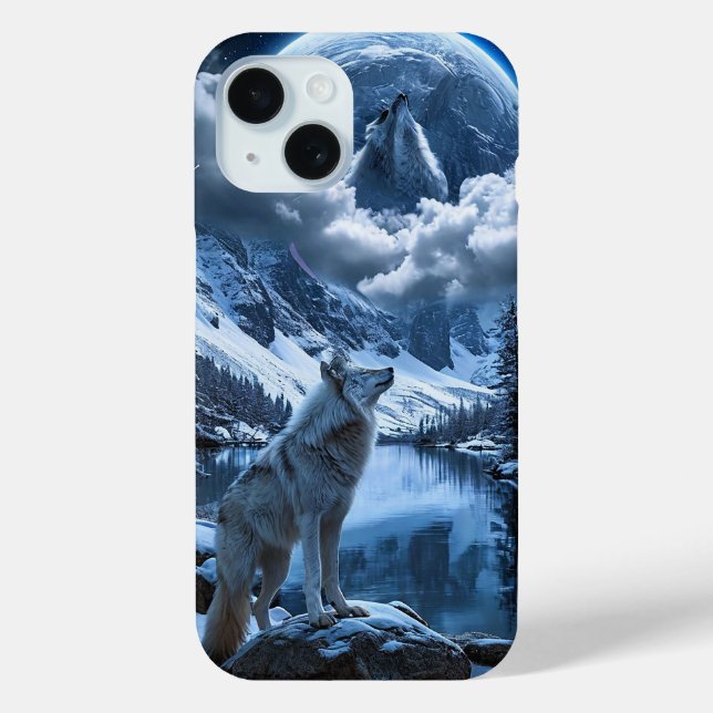 Wolf und Mond Case-Mate iPhone Hülle (Rückseite)